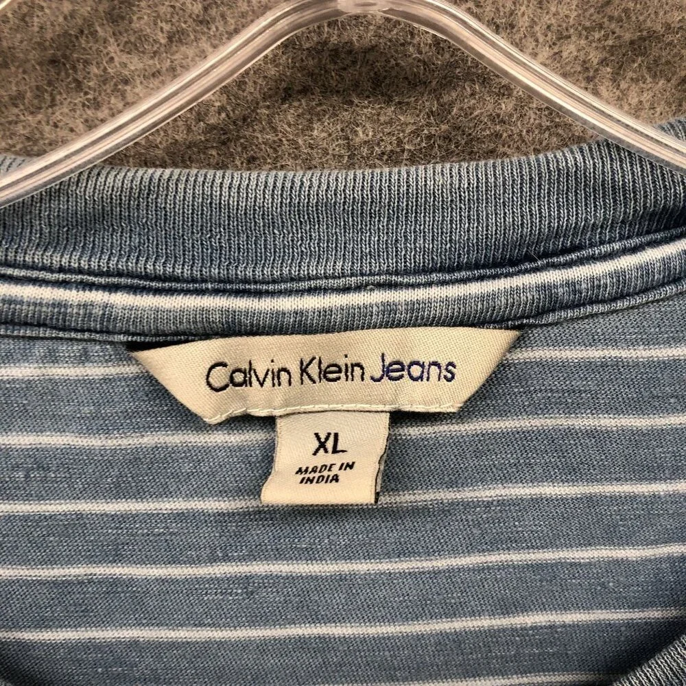 Calvin Klein T Shirt Mens XL Short Sleeve Sunwash Crewneck Blue White‎ Striped